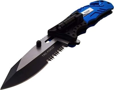 TAC Force TF-835PD Spring Assist Folding Knife, Two-Tone Half-Serrated Blade, Blue/Black Police Handle, 4.5" Closed - $4.97 (Free S/H over $25)