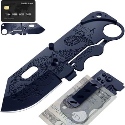 Grand Way Pocket Knife 2.36” Folding with Money Clip Engraved Dragon Blade Credit Card Holder EDC - $9.99 + FREE Shipping