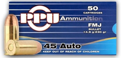 PPU Handgun Ammunition .45 Auto 230 Grain FMJ Per 50 - $21.99 (Free Shipping over $50)