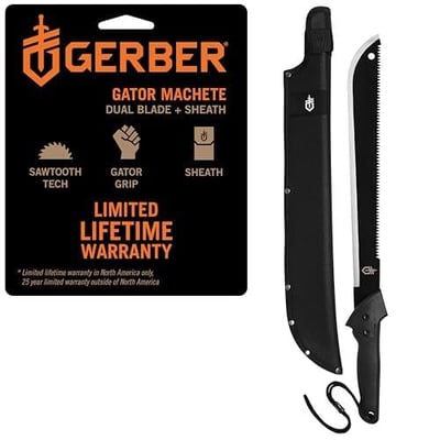 Gerber Gear Gator Machete 25" / 18" with Saw and Plain Edge Blade Includes a Gator Grip and Protective Sheath, Stainless Steel Blade - $27.19 + FREE Shipping