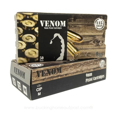 Venom 9mm 115 Grain FMJ 50rds Per Box - Limit 20 $6.99 FREE SHIPPING ON ORDERS OVER $200 