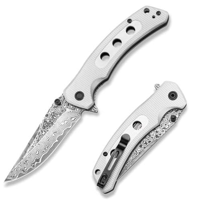 45% off CVLIFE Damascus Pocket Folding Knife,3.26” Sharp Blade with G10 Handle for Men Women,EDC Knives with Liner Lock for Hiking Camping Survival Fishing Outdoor,White w/code E5NLYKUG - $21.99 + FREE Shipping
