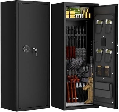 INTERGREAT 12-15 Gun Safe, Large Gun Safe for Rifles and Pistols, Quick Access Rifle Safe with 3 Removable Gun Racks and 4 Pistol Pockets, Digital Gun Cabinet with Dual Alarm and Mute Mode - $139.99