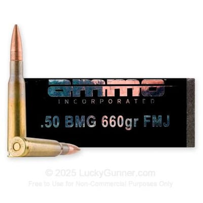 50 BMG - 660 Grain FMJ - Ammo Inc. - 10 Rounds - $40