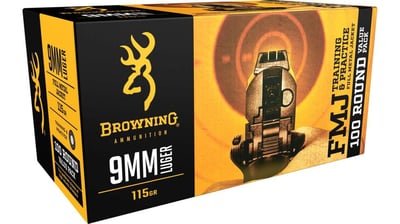 Browning Training and Practice 9mm Luger 115 Grain FMJ Brass Cased 100 Rounds - $27.69 (Free S/H over $49 + Get 2% back from your order in OP Bucks)