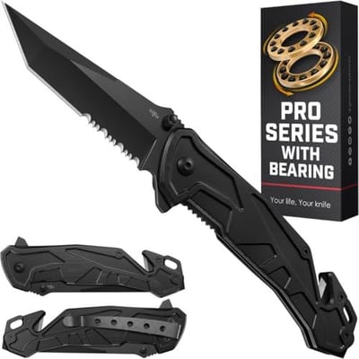 Legal Pocket Knife with Bearing 5 in 1 Knife 2.8” Serrated Tanto Blade Glass Breaker, Seatbelt Cutter, Pocket Clip - $9.99 + FREE Shipping