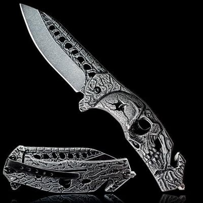 Cool SKULL Pocket Folding Knife with Seatbelt cutter & Window Breaker (Stone-wash) - $15.99 + FREE Shipping