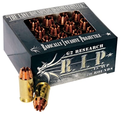 NEW! G2 Research R.I.P. Handgun Ammunition .45 Auto 162 Grain 20 Rd - $36.99 (Free Shipping over $50)