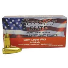 9mm Luger Hotshot Elite 115 Gr FMJ *Brass* 50 Rnds M-ID: AM1904 UPC: 787450227507 - $15.75