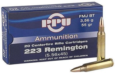 PPU .223 Rem 55 Grain FMJ 20 Rnds - $5.99 (Free Shipping over $50)