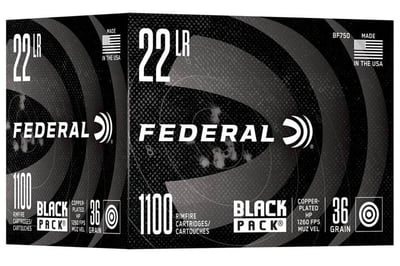 Federal Black Pack 22 LR Ammo 36 Gr Copper Plated HP Black Pack 1100/Box - $55.99