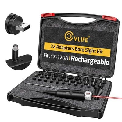 30% off CVLIFE Rechargeable Green/Red Bore Sight Laser with 32 Adapters Laser Bore Sight Fit 0.17 to 12GA Calibers Bore Sight Multi-Caliber Laser Boresighter Kit w/code 9K3276DM - $23.79 + FREE Shipping