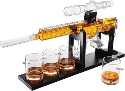 AR15 Whiskey Decanter Set Silencer Stopper, 800 ml & 4 - 12oz Bullet Glasses w/ Scope - $79.95 + FREE Shipping