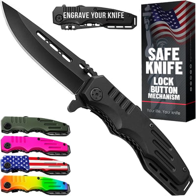 Safety Lock Pocket Knife - 3.4-inch Sharp Blade - Folding Tactical Black Knives with Aluminum Handle - $6.99 + FREE Shipping
