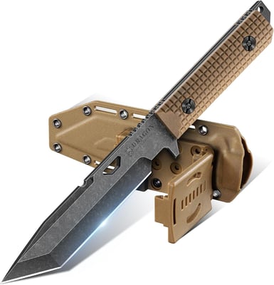Dragon Creek Tactical Knife Survival Knife Kydex Sheath D2 Steel Blade G10 Full Tang Handle (FDE) - $22.79 + FREE Shipping