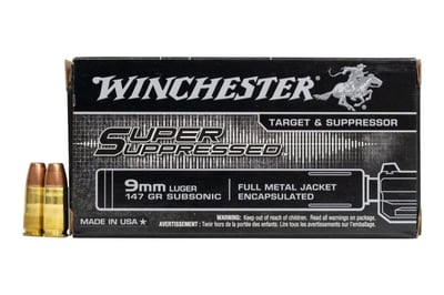 Winchester 9mm Luger 147 gr FMJ-Encapsulated Super Suppressed Subsonic 50/Box - $16.99