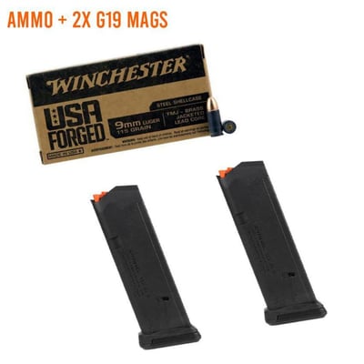 Ammo Bundle 2x Magpul PMAG For G19 + Winchester WIN9SV Steel Case 9mm Luger Ammo 115 Grain FMJ - $39.95 