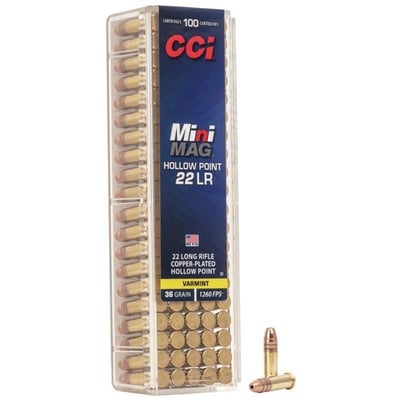 CCI Mini-Mag HP Rimfire Ammunition .22 LR 36 gr CPHP 1260 fps 100/ct - $8.54 after code: DG5 