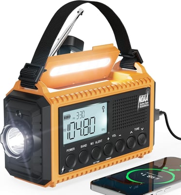 5000 Emergency Weather Radio with AM/FM/NOAA/SW, 5 Ways Powered Solar Hand Crank Alert Radio with LCD Display&SOS, Portable Radio with Cellphone Charger, Flashlight, Reading Lamp, Headphone Jack - $35.99 + FREE Shipping