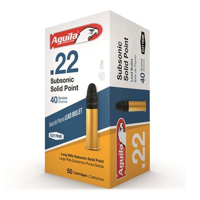 Aguila Subsonic Solid Point, .22LR, LRN, 40 Grain, 50 Rounds - $4.74 (Buyer’s Club price shown - all club orders over $49 ship FREE)
