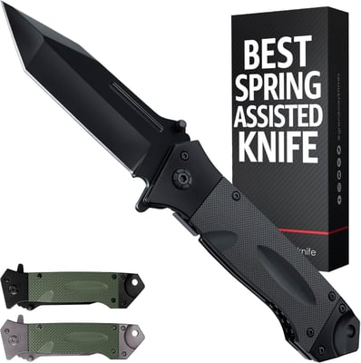 Spring Assisted Heavy Duty Pocket Knife 3.5" Tanto Blade Folding Tactical Self Defense Japanese Portable Clip (Black, Green, SS) - $11.99 + FREE Shipping