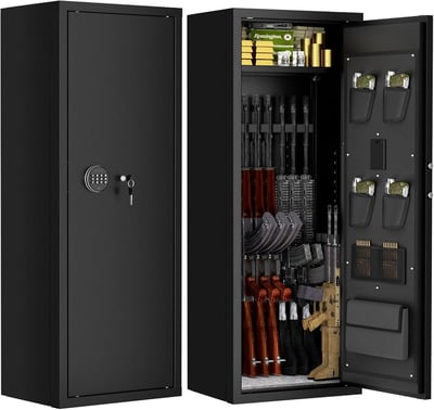 INTERGREAT 10-15 Rifle Gun Safe, Gun Cabinet for Home Rifle and Pistols with Digital Keypad and 4 Pistol Pockets, Black - $134.99 + $29.99 delivery