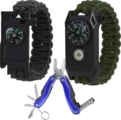 Paracord Bracelet with Compass, Magnesium Flint Fire Starter, Whistle, Knife & Led Light. Set of 2 - $13.40 (Free S/H over $25)
