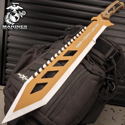 United States Marine Corp USMC Desert OPS Sawback Machete with Sheath - Stainless Steel Blade, Non-Reflective Coating, ABS Handle Length 24" - $49.99 + FREE Shipping