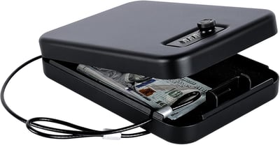 Dalmbox Portable Gun Safe for Pistols with Combination Lock Handgun Lock Box for Nightstand, Travel , Home, Car, Truck (9.4"X 6.4" X 1.8") - $20.89 + FREE Shipping