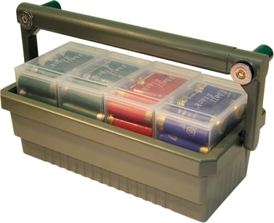 MTM SSC Shotshell Box Caddy with 4 Shell Stackers, Strong comfortable handle, USA Made, Army Green Caddy, Clear Boxes - $11.46 + FREE Shipping