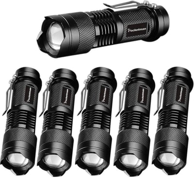 6 Pack,Pocketman 7W 300LM SK-68 3 Modes Mini Light Black LED Tactical Flashlight - $18.04 + FREE Shipping