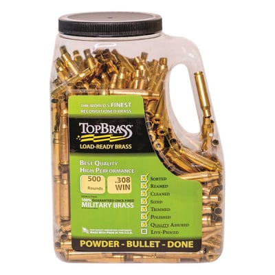 Top Brass Unprimed Remanufactured Rifle Brass, .308 Win., 500-pk. - $147.19 after code: ULTIMATE20 (Buyer’s Club price shown - all club orders over $49 ship FREE)