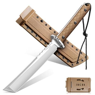 Purple Dragon Japanese Tanto Knife D2 Steel Fixed Blade with Sheath Full Tang Handle (Khaki) - $25.98 (Coupon Price) + FREE Shipping