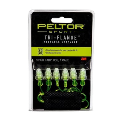 Peltor Sport Tri-Flange Corded Reusable Earplugs, 3-Pair Per Pack - $4.32 (add on item) (Free S/H over $25)