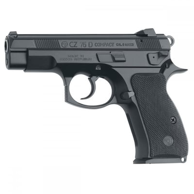 Backorder - CZ 75 Double Action Compact 9MM 3.9" Alloy Black Plastic 14Rd 2 Mags Decocker Fixed Sights - $577.49
