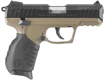 Ruger SR22PB 22 LR, 3.5" Barrel, Flat Dark Earth Frame, Black Slide/Grip, 10rd - $419.99