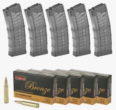 Bundle Deal* Lancer L5AWM AR-15 .223/5.56 30 Round Magazine (5 Pack) & 100 Rounds of PMC Bronze .223 Remington FMJ 55gr Ammo - $89.99