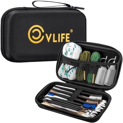 40% off CVLIFE Gun Cleaning Kit for 9mm/.22/.223/5.56mm/12GA/.38/.357 - Gun Cleaner, Cleaning Brushes, Picks, 2 Empty Oil Bottles, Patches & Swabs for Pistols/Rifles/Shotguns w/code 94M2J2JO - $14.39 + FREE Shipping
