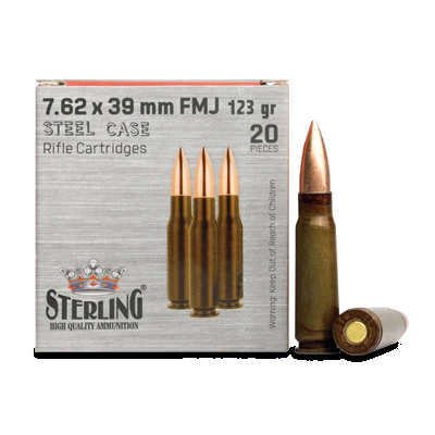 Sterling Steel Case, 7.62x39mm, FMJ, 123 Grain, 20 Rounds - $10.73 (Free Shipping over $99)
