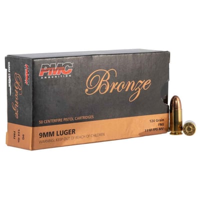 PMC Bronze 9mm Luger 124gr FMJ Handgun Ammo Brass - 50 Rounds - $11.99  (Free S/H over $75 or Free store pickup)