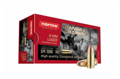 Norma 9mm Luger 124 gr TMJ Range and Training 50/Box - $10.99