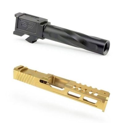 Zaffiri Precision RTS Slide 19 GEN 3 RMR for Glock, Gold & Zaffiri Precision 19 GEN 1-4 Flush and Crown 9mm Barrel for Glock, Black - $299.99 