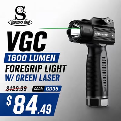 VGC 3-in-1 Rechargeable Foregrip Light w/ Green Laser — Black 2000 Lumens, Other Colors 1600 Lumens — $84.49 w/ Code GD35 (Reg. $129.99, Same-Day Shipping)