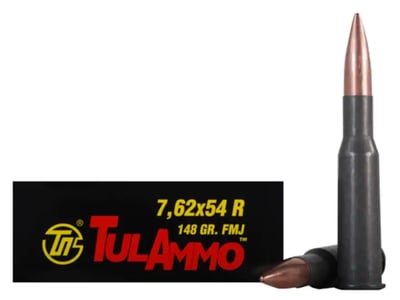 TulAmmo Ammunition 7.62x54mm Rimmed Russian 148 Grain Full Metal Jacket (Bi-Metal) Steel Case Berdan Primed - $354.99