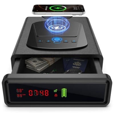 35% off CVLIFE Biometric Gun Safe, Fingerprint Gun Safe with Watch & Phone Wireless Charging, 3-in-1 Alarm Clock Safe, Adjustable LED Light for Home Nightstand Bedside w/code 3ECS87HP - $97.49 + FREE Shipping