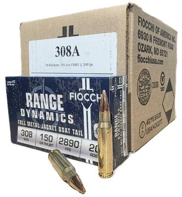 Fiocchi Range Dynamics .308win, 150gr FMJBT, 200rd Case - $188.88 