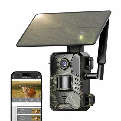 Loatos Trail Camera, Cellular Trail Camera with Built-in SIM Card 4G Unlimited Data Plan 2k HD Live Streaming Game Cameras with Night Vision Motion Activated Waterproof IP66 4W Solar Panle Trail Cam - $32.28 + FREE Shipping