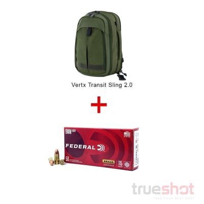 FREE!! 150 Rounds Federal 9mm 115 Grain FMJ with Vertx Transit Sling 2.0 Canopy Green Sling - $175.99