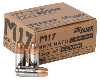 Sig Sauer Elite Performance 9mm +P Ammo V-Crown 124 gr JHP 20 Rounds - $12.99 