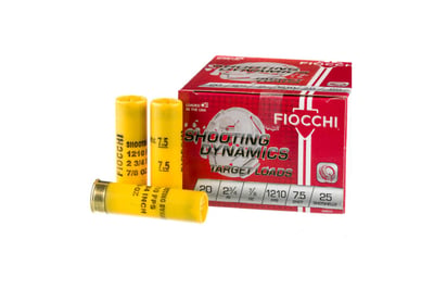 Fiocchi 20SD75 Shooting Dynamics Target 20 Gauge 2.75" 7/8 oz 7.5 Shot Shotgun Ammo - 250 Rounds - 20SD75 - $79.95